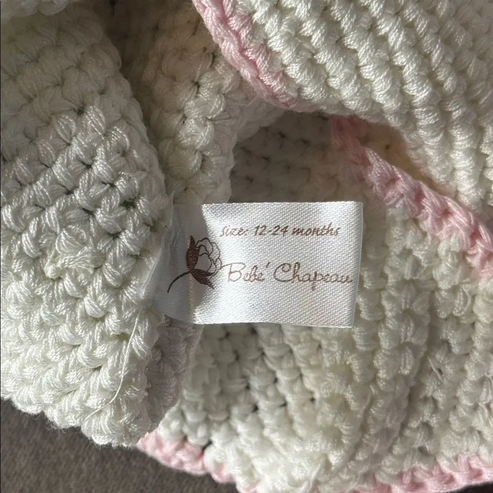Bebe Chapeau White with Pink Roses Infant Beanie Hat 100% Cotton 12-24 month NEW
